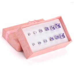 Stud Earrings LUXUKISSKIDS Stainless Steel Zircon Set 3-8mm 6 Pairs/box Christmas Crystal Square Earing Pendientes