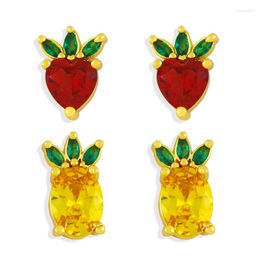 Stud Earrings FLOLA Crystal Fruits Pineapple For Women Kids Cute Carrot Cubic Zirconia Wholesale Jewelry Gifts Ersx01