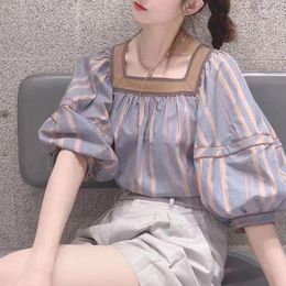 Women's Blouses Sweet Square-collared Blusa Half Puff Sleeve Shirt Top Women Summer 2023 French Style Chiffon Chic Beautiful Femme Blouse