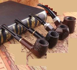 Solid red Black Wood Ebony Hand Tobacco Cigarette Smoking Pipe Filter Wooden Flower Patterns Tool Accessories 5 Styles