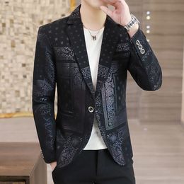 Men's Suits Blazers Luxury Party Prom Blazer Mens Flowers Design Contrast Collar Dress Dinner Blazer Homme Slim Fit Suit Coat Jacket Plus Size 3XL 230506