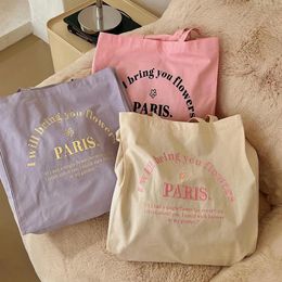 Shopping Bags Women Canvas Shoulder Bag Explore Paris 3D Embroidery Daily Shopping Bags Student Books Bag Cotton Cloth Handbags Tote For Girls 230506