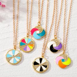 Pendant Necklaces 1PC Enamel Zircon Windmill Necklace For Women Trendy Colourful Round Oranges Chain Choker Jewellery XN23