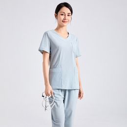 Unisex Thin Surgical Gowns Quick Drying Summer Women Hand Washing Clothes Doctor Men Work Uniform Short Sleeve Dentist Top and Pants