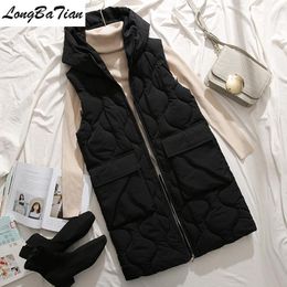 Women's Vests Women Winter Vest Plus Size S-3XL Hooded 2023 Thick Warm Long Waistcoat Outerwear Sleeveless Jacket Coat