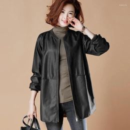 Women's Leather Mid - Long Coat Female 2023 Spring And Autumn Korean Loose Match Slimming PU Baseball Jacket