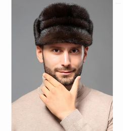 Berets Men's Real Hat Winter Warm Peaked Cap Headwear Outddoor Travel Ski Hunting Black Brown