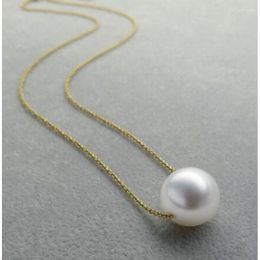 Chains Noble Jewelr Classic 11-12mm Round Genuine South Sea White Pearl Nelace 18K Yellow Gold