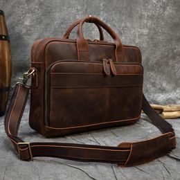 Briefcases MAHEU Retro Laptop Briefcase Bag Genuine Leather Handbags Casual 156 Pad Daily Working Tote s Men Male bag for documents 230506