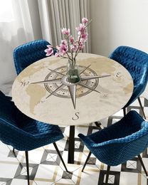 Table Cloth Compass Nautical Map Round Tablecloth Waterproof Elastic Home Kitchen Dining Room Cover