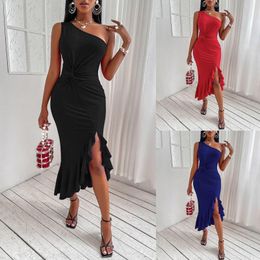 Casual Dresses Petite Semi Formal For Women Women's Summer Sexy One Shoulder Cutout Ruched Sleeveless Slit Party