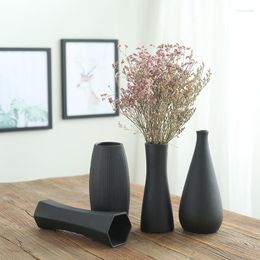 Vases Ceramic Simple Small Fresh Black Living Room Household Decoration Flower Arrangement Japanese Modern