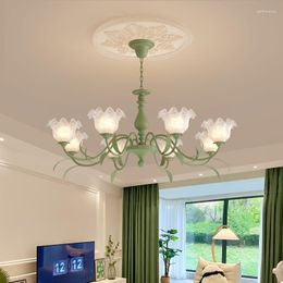 Chandeliers White Green Flower Chandelier For Bedroom Living Room Study Cafe Villa Apartment Salon Decoration Lighting Ceiling Lamp