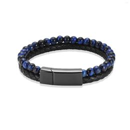 Strand Men Natural Black Lava Stone Bracelet Urn Stainless Steel Bangles Name Keepsake Cremation Jewelry For Pet Ashes