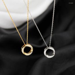 Pendant Necklaces Stainless Steel Necklace Simple Ring Micro-Drilled Clavicle Chain Feminine Retro Ladies Collar Jewellery