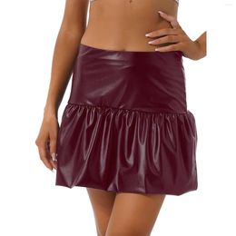 Skirts Women Fashion PU Leather Pleated Skirt Ladies High Waist Ruffle Miniskirt For Nightclub Music Festival