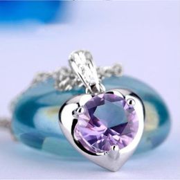 Pendant Necklaces Wholesale Brand Sweet Love Lovers Ocean Heart Purple White Crystal Necklace Women's Wedding Engagement Gift