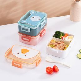 Dinnerware Sets 600ML Children Lunch Box Two Compartments Large Capacity Bento Microwave Heating Lock Design Students