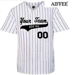 Men's T Shirts AIFFEE Sports Hip Hop Hipster Button Down Baseball Jersey White Stripe Green Color Movie Stitched Short Sleeve