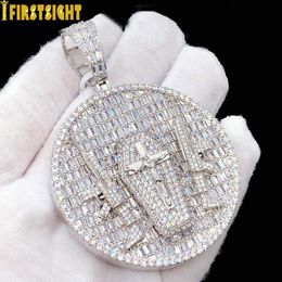 Pendant Necklaces 2023 Gun Jesus Necklace Iced Out Bling Gold Silver Plated Rectangle CZ Cross Round Charm Men Hip Hop Jewellery 230506