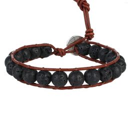 Charm Bracelets KELITCH Black Lava Stone Beads Bracelet For Men Women Braided Leather Wrap Handmade Adjustable Jewelry Pulseira