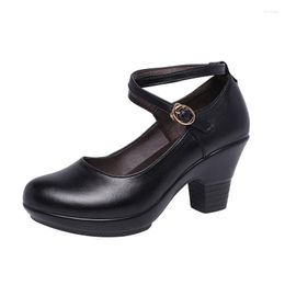 Dress Shoes 2023 Fashion Women Pumps With High Heels For Ladies Work Dancing Platform Genuine Leather Mary Janes