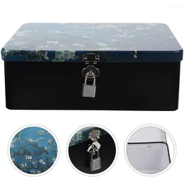 Gift Wrap Storage Box Lock Tinplate Jewellery Organiser Trinket Po Boxes Metal Piggy Bank Desktop