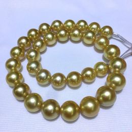 Chains Huge Charming 18"12-14mm Natural South Sea Genuine Gold Round Pearl Necklace For Women Jewelry