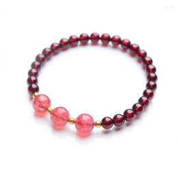 Strand Wine Red Garnet Natural Stone Bracelets Round Beads Strawberry Crystal Bracelet Beauty For Girl Single Lap Women Jewelry