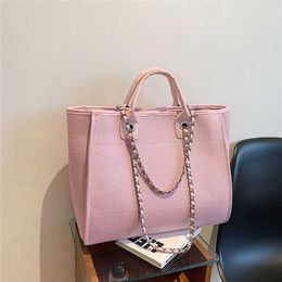 2022 New Fashion Texture One Shoulder Handbag Large Capacity Canvas Chain Tote Bag Tide factory outlet 70% off VVH7