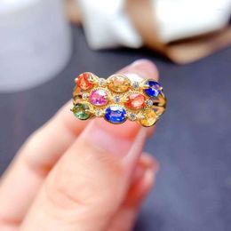 Cluster Rings YULEM Colourful Sapphire Ring For Girl 3mm 4mm Natural Pink Silver 925 Jewellery