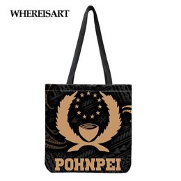 Evening Bags WHEREISART Fashion Handbag Samoan Polynesian Tribal Pohnpei Prints Tote Women Reusable Shopping Bag Traveling Beach Pouch