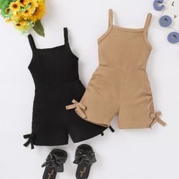 Clothing Sets Summer Toddler Girls Sleeveless Jumpsuits Vintage Solid Color Bodysuits For Baby Girl 1-6Y Children Casual Outerwear Kid