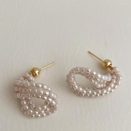 Stud Earrings SRCOI Kpop Pearl Beads Twisted Rope For Women Bridesmaid Wedding Jewellery Spinner Wrapping Temperament French