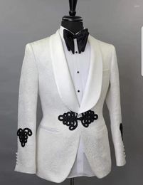 Men's Suits Elegant Wedding Groom Suit 2023 China Designs Tailor Made Mens With Pants White Printed Tuxedo Jacket Prom For Men