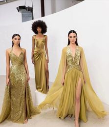 Evening dress Yusuf Al Jasmi gold sleeveless shiny series zuhair Muradkin Kardashian Kelly Jenner