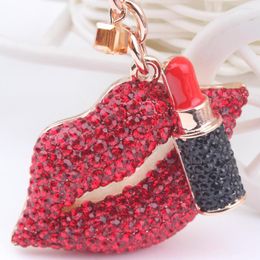 Keychains High Quality Enamel Sexy Lipstick Rhinestone Keychain/2023 Key Chain Women /chaveiros/llaveros/porte Clef Strass/bag Accessories