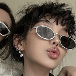 Sunglasses Brand Designer Luxury Diamond Oval Women Fashion Vintage Punk Metal Sun Glasses For Female Anti Blue Eyewear Frame