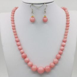 Necklace Earrings Set Fashion Jewellery 6-14mm Sets Rhodochrosite Jades Round Beads Woman Girl Wedding Christmas Gift Wholesale Prices