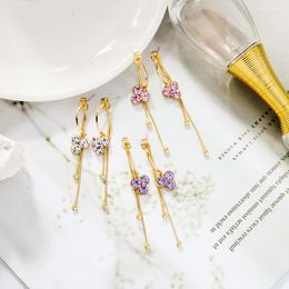 Dangle Earrings Uer Delicate White Pink Purple Crystal Little Flower Drop For Women Gold Colour Brass Fashion Jewellery