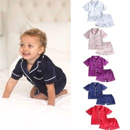 Clothing Sets Summer Children Clothes Pyjama Set Stain Silk Soft Solid Colour Comfortable Kids Girls Boys Pyjamas Sleepwear Suit 230506