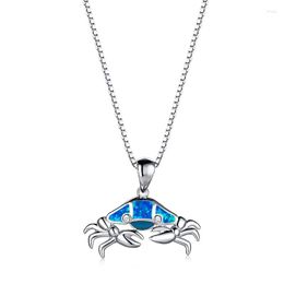 Pendant Necklaces Blue Fire Opal Stone Necklace Creative Animal Crab Champagne Gold Silver Colour Chain For Women Trendy