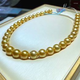 Chains Elegant Natural 18"12-13mm Genuine Golden Round Pearl Necklace For Women Jewellery Wedding Party Gifts