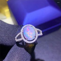 Cluster Rings LeeChee Natural Opal Ring 8 10MM Colorful Gemstone Jewelry White For Women Engagement Wedding Gift Real 925 Silver