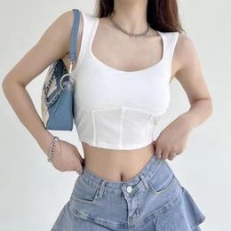 Women's Tanks Square Collar Tops For Woman Sexy Crop Off Shoulder Sleeveless Top Women Built In Bra Female Knit Summer