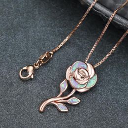 Pendant Necklaces Rose Gold Colour Sweet Purple Opal Flower Necklace For Women Cute Clavicle Chain Birthday Jewellery Gift