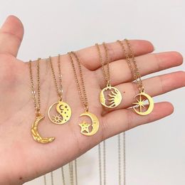 Pendant Necklaces Minimalist Geometric Moon Star Sun Necklace Chokers For Women Trendy Gold Colour Stainless Steel Jewellery