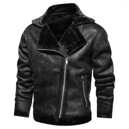 Men's Jackets Faux Leather Jacket Mens Winter Warm Thick Punk PU Motorcycle Retro Biker Outerwear Coats Dropship