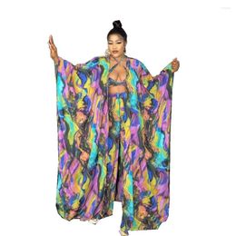 Ethnic Clothing African Clothes Casual Party Long Tops Wide Leg Pants Suits Outfits Headtie Bra 4 Pieces Set Print Tracksuit Summer