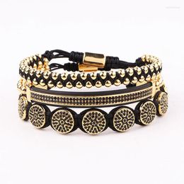 Strand Classic Design High Quality Luxury Stainless Steel Beads CZ Pave Charm Handmade Macrame Friendship Bracelet Set Men Jewellery Gift